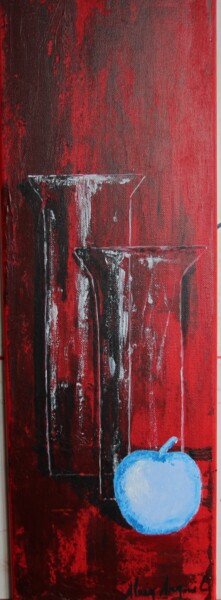 Pintura titulada "POMME BLEUE FOND RO…" por Alain Arnouil, Obra de arte original, Acrílico Montado en Bastidor de camilla de…