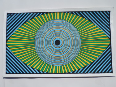 Peinture intitulée "regard bleu et jaune" par Alain Astruc, Œuvre d'art originale