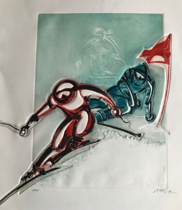 Printmaking titled "Slalom spécial" by Alain Bar, Original Artwork, Engraving