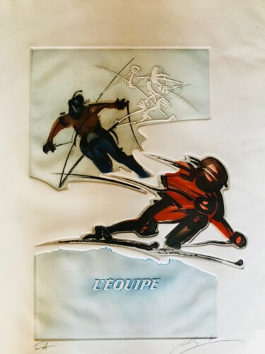 Printmaking titled "Ski "l'équipe"" by Alain Bar, Original Artwork, Engraving