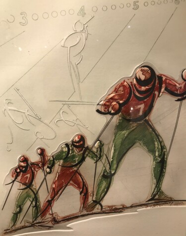 Gravures & estampes intitulée "Biathlon" par Alain Bar, Œuvre d'art originale, Gravure