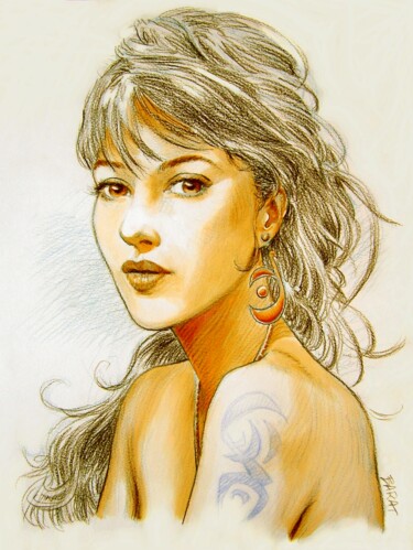 Drawing titled "Femme tatouée   #ar…" by Alain Barat, Original Artwork, Ink