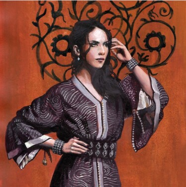 Peinture intitulée "Femme en tunique po…" par Alain Barat, Œuvre d'art originale, Acrylique Monté sur Carton