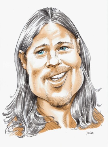 Drawing titled "Caricature de Brad…" by Alain Barat, Original Artwork, Pencil