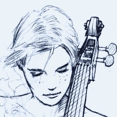 Drawing titled "Violoncelliste" by Alain Barat, Original Artwork, Pencil