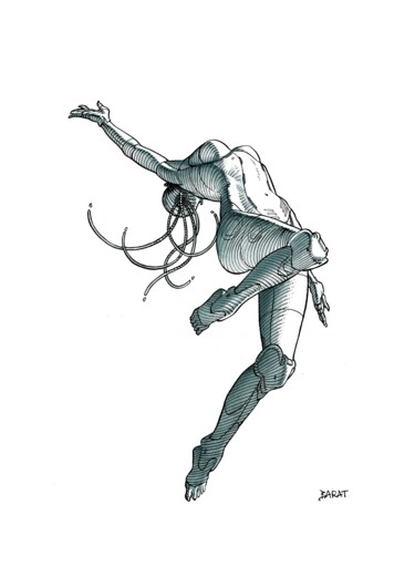 Disegno intitolato "Floating in Space" da Alain Barat, Opera d'arte originale, Inchiostro
