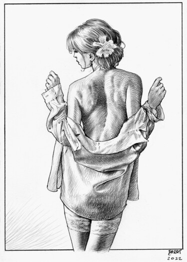 Drawing titled "Femme au lever" by Alain Barat, Original Artwork, Pencil