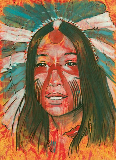 Pintura intitulada "Femme d'Amazonie" por Alain Barat, Obras de arte originais, Aquarela