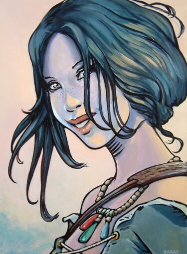 Pintura intitulada "Femme à la tunique" por Alain Barat, Obras de arte originais, Acrílico Montado em Armação em madeira