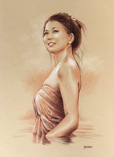 Drawing titled "Femme au bain   #ar…" by Alain Barat, Original Artwork, Pencil
