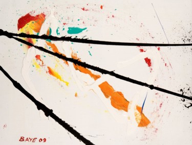 Pintura intitulada "3 lignes noires //" por Alain Baye, Obras de arte originais