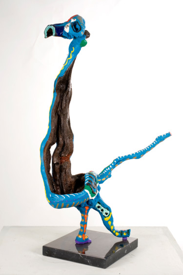 Skulptur mit dem Titel "Blue chicken - Le p…" von Alain Baye, Original-Kunstwerk