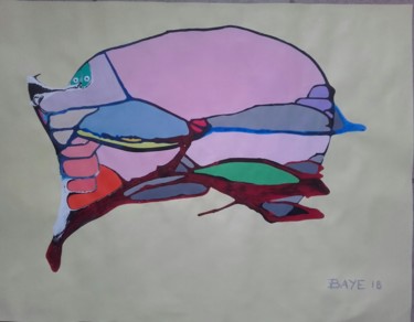 Painting titled "A friendly pig" by Alain Baye, Original Artwork