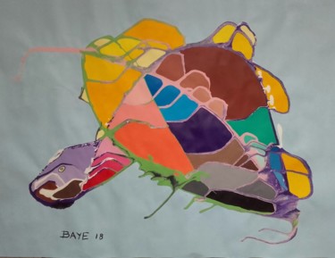 Peinture intitulée "Thé butterfly turtle" par Alain Baye, Œuvre d'art originale