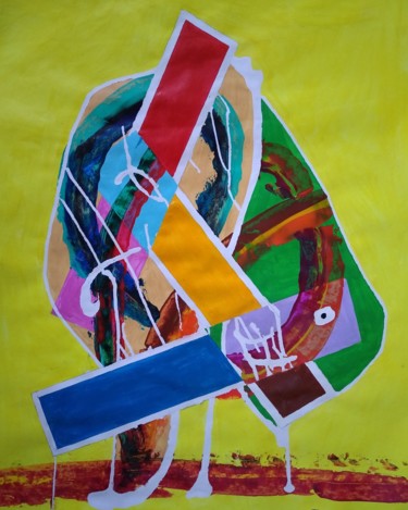 Malerei mit dem Titel "Un Shadok qui pompe" von Alain Baye, Original-Kunstwerk, Acryl