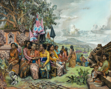 Peinture intitulée "Cérémonie à Bali" par Alain Bazard, Œuvre d'art originale
