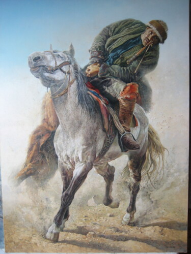 「cavalier.」というタイトルの絵画 Alain Bazardによって, オリジナルのアートワーク, オイル