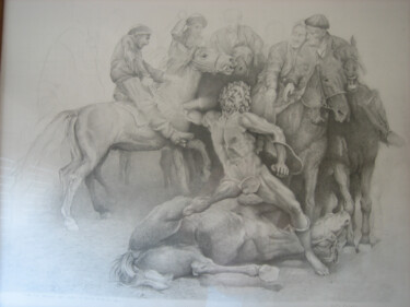 Disegno intitolato "etude-pour-gandhara…" da Alain Bazard, Opera d'arte originale