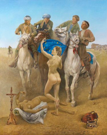 Painting titled "les-cavaliers-de-l-…" by Alain Bazard, Original Artwork, Oil