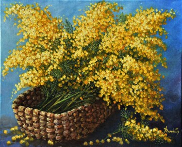 Painting titled "panier de mimosas" by Alain Benedetto, Original Artwork