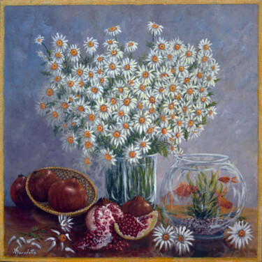 Painting titled "nature morte aux ma…" by Alain Benedetto, Original Artwork, Oil Mounted on Wood Stretcher frame