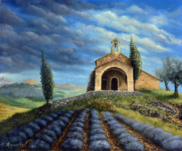 Peinture intitulée "paysage de lavande" par Alain Benedetto, Œuvre d'art originale, Huile Monté sur Châssis en bois