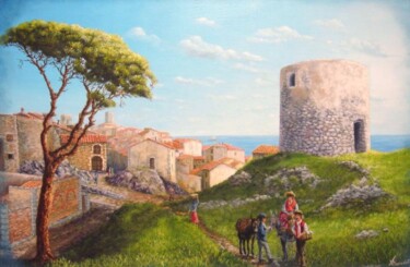 Painting titled "antibes la vielle t…" by Alain Benedetto, Original Artwork, Oil Mounted on Wood Stretcher frame