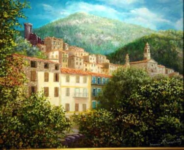 Peinture intitulée "luceram" par Alain Benedetto, Œuvre d'art originale, Huile Monté sur Châssis en bois
