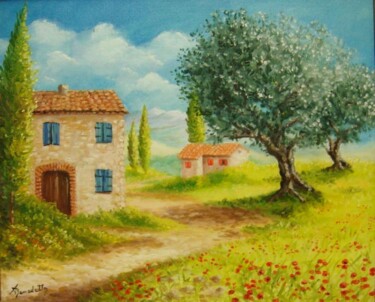 Peinture intitulée "paysage provence" par Alain Benedetto, Œuvre d'art originale, Huile Monté sur Châssis en bois