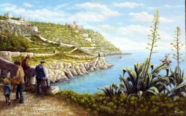 Painting titled "coco beach le cap d…" by Alain Benedetto, Original Artwork, Oil Mounted on Wood Stretcher frame