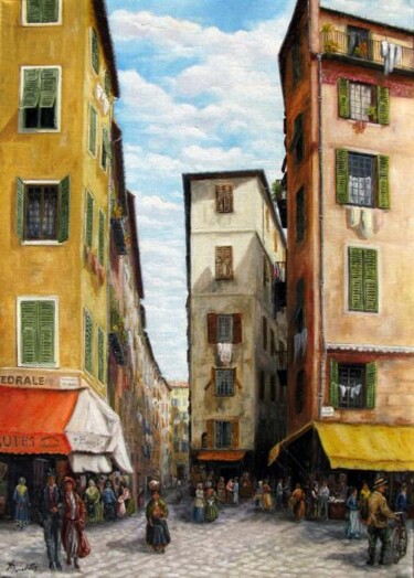 Painting titled "vieux nice mascouin…" by Alain Benedetto, Original Artwork, Oil Mounted on Wood Stretcher frame