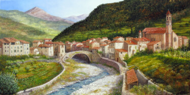 Peinture intitulée "village de l'escare…" par Alain Benedetto, Œuvre d'art originale, Huile