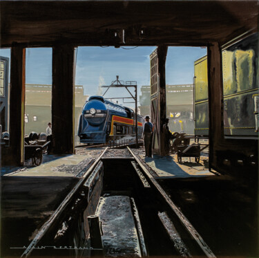 Peinture intitulée "rotonde ferroviaire" par Alain Bertrand, Œuvre d'art originale, Huile