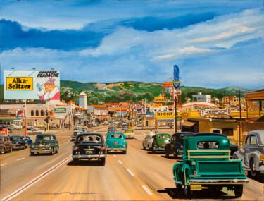 Painting titled "california highway" by Alain Bertrand, Original Artwork, Oil