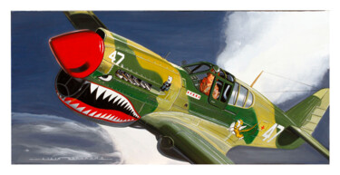 Pintura titulada "flying tiger" por Alain Bertrand, Obra de arte original, Oleo