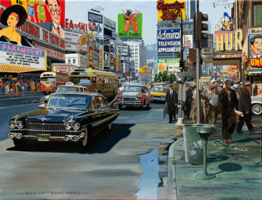Painting titled "Time square 1960" by Alain Bertrand, Original Artwork, Oil
