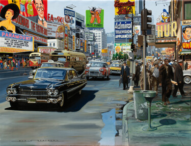 Peinture intitulée "Time square 1960" par Alain Bertrand, Œuvre d'art originale, Huile