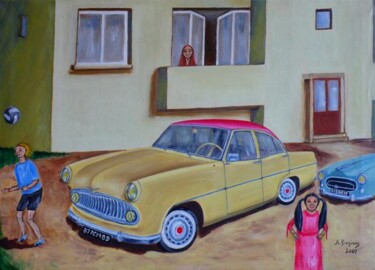Peinture intitulée "L'auto de papa" par Alain Beziers, Œuvre d'art originale, Huile