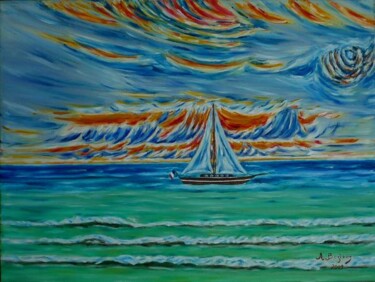 Painting titled "La baie" by Alain Beziers, Original Artwork, Oil