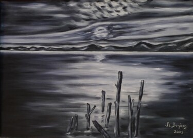 Peinture intitulée "Le lac" par Alain Beziers, Œuvre d'art originale, Huile