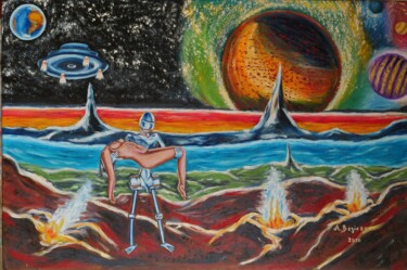 Peinture intitulée "Naufrage galactite" par Alain Beziers, Œuvre d'art originale, Huile Monté sur Châssis en bois