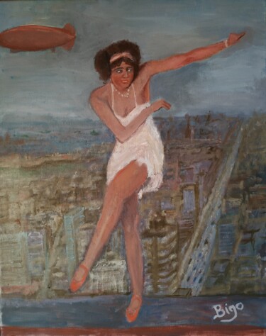 Ζωγραφική με τίτλο "Roof Charleston" από Bigo, Αυθεντικά έργα τέχνης, Λάδι Τοποθετήθηκε στο Ξύλινο φορείο σκελετό