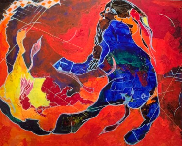 Картина под названием "combat" - Alain Bulle, Подлинное произведение искусства, Акрил Установлен на Деревянная рама для носи…