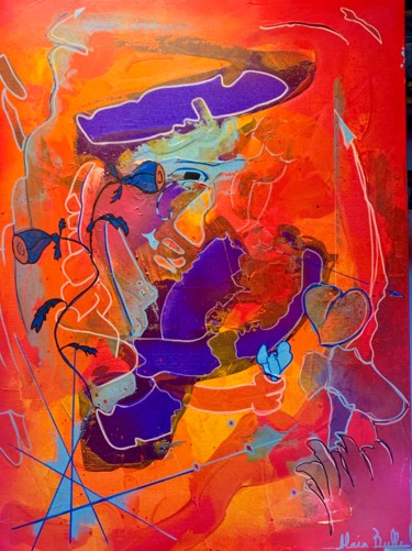 Malerei mit dem Titel "Guerrière amazone" von Alain Bulle, Original-Kunstwerk, Acryl