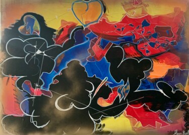 Painting titled "L'amour qui court" by Alain Bulle, Original Artwork, Acrylic Mounted on Wood Stretcher frame