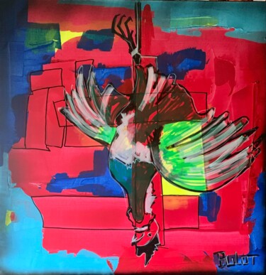 Painting titled "Silence le coq est…" by Alain Bulle, Original Artwork, Acrylic Mounted on Wood Stretcher frame