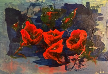 Painting titled "Roses rudérales" by Alain Bulle, Original Artwork, Acrylic Mounted on Wood Stretcher frame