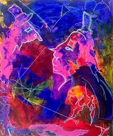 Картина под названием "Rencontre" - Alain Bulle, Подлинное произведение искусства, Акрил Установлен на Деревянная рама для н…