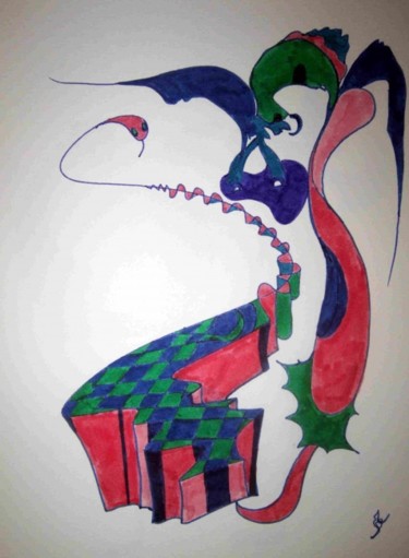 Картина под названием "Petit dragon" - Alain Bulle, Подлинное произведение искусства