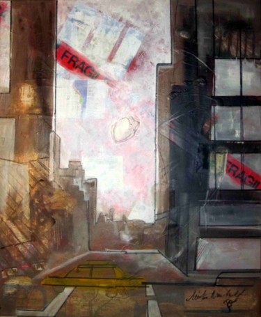 Malerei mit dem Titel "New york fragile" von Alain Bulle, Original-Kunstwerk, Öl